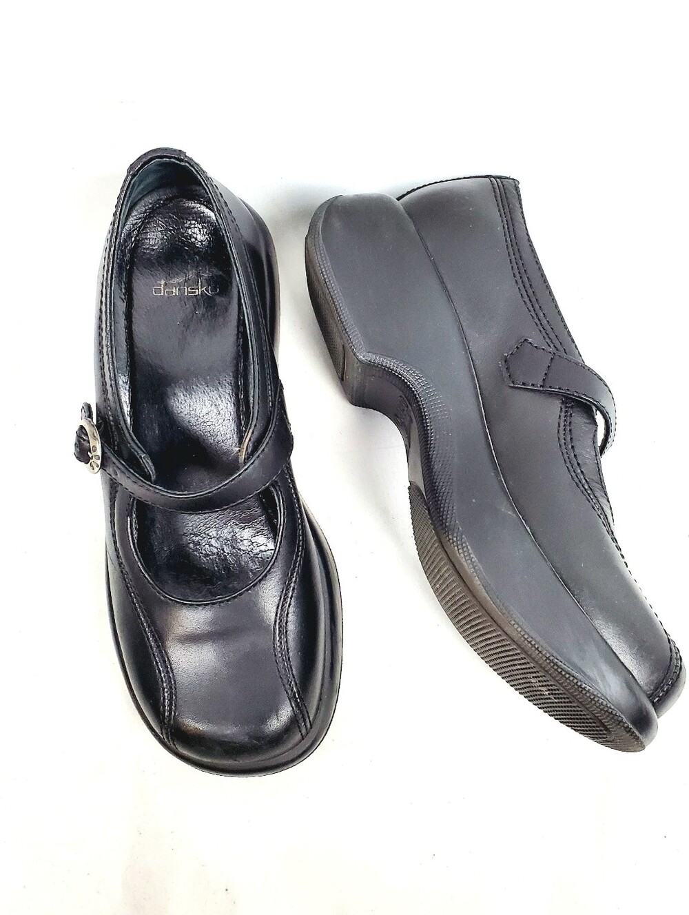 Dansko Chunky Black Leather Platform Mary Jane Shoe